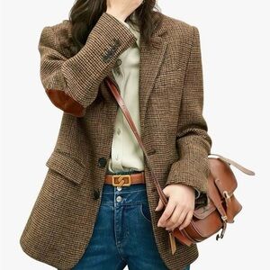 CHOUYATOU Brown woolblend Houndstooth Women's Blazer